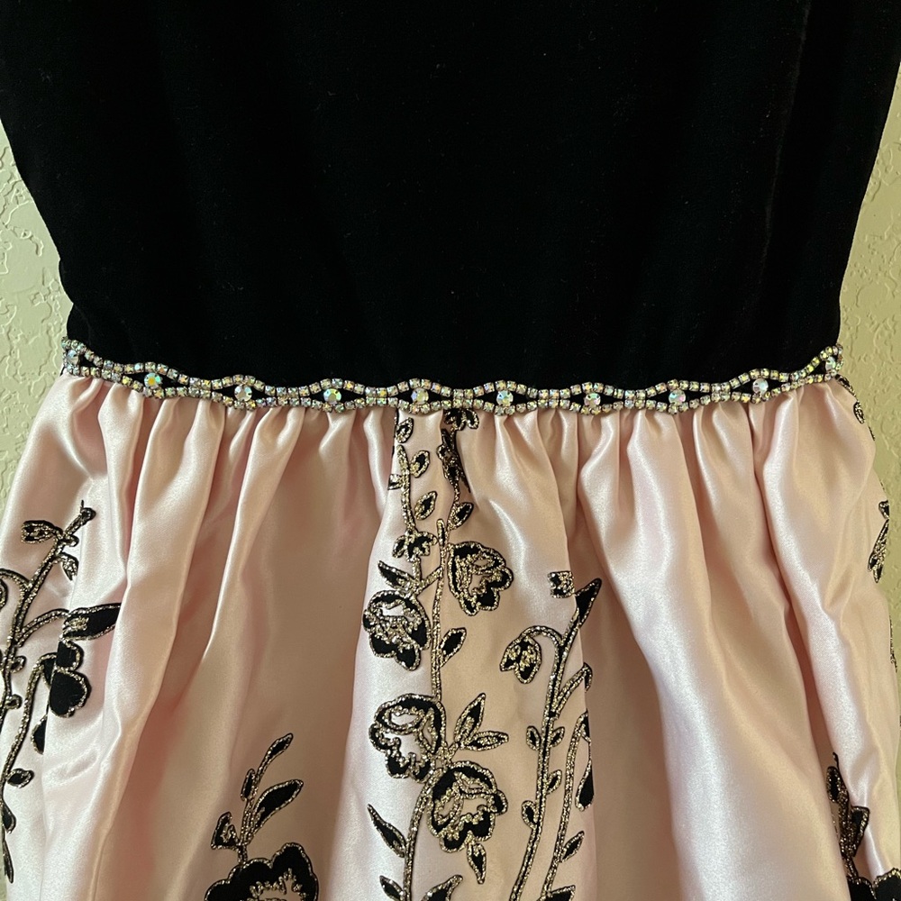 Rare Editions Girls Party Dress | Size 14 | Velvet & Satin | Rose Gold Glitter - Picture 7 of 17